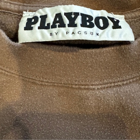 Vintage 90s Playboy Oversized Crewneck Sweatshirt Khaki 3D Studded Bunny Back - Picture 4 of 6